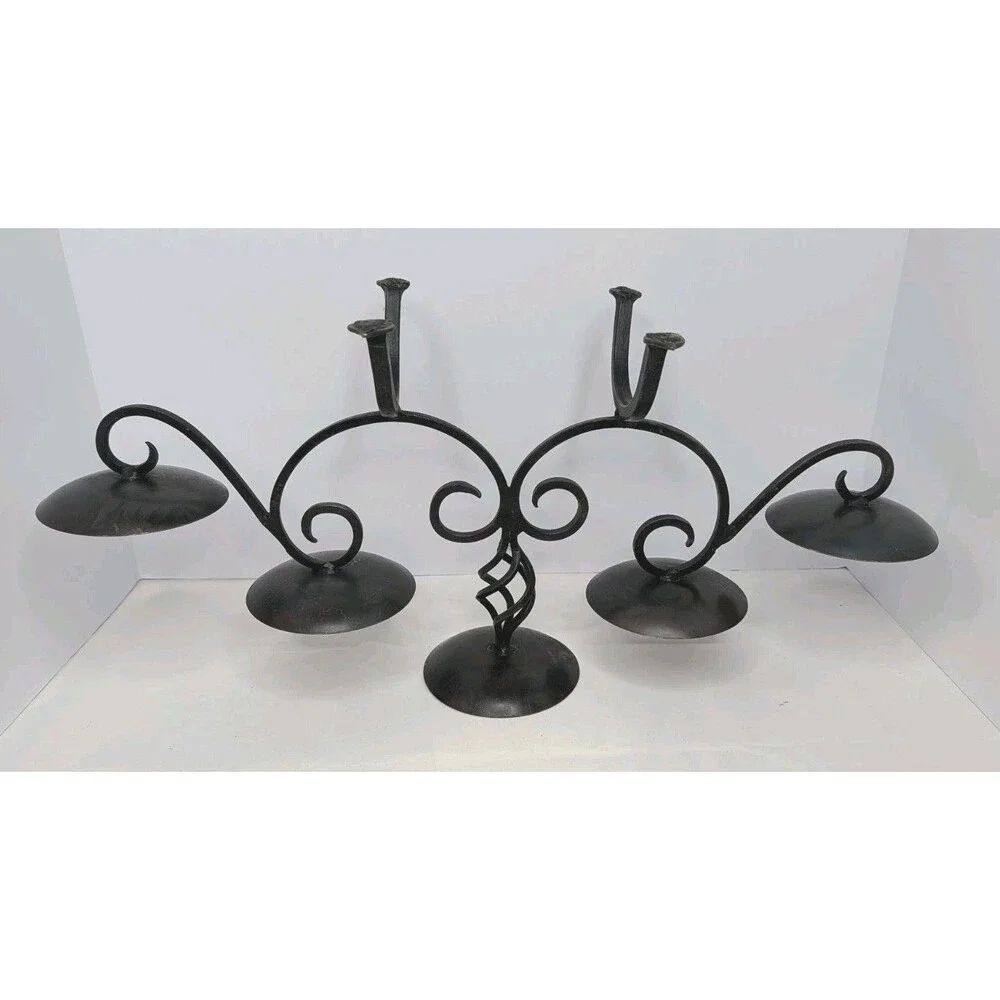 Black Wrought Iron 5 Light Candelabra Candle Holder Scroll Centerpiece 22